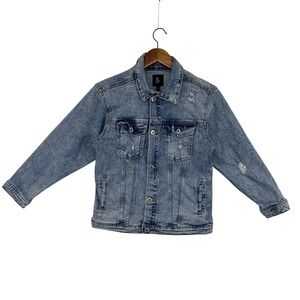 Art Class Jacket Youth Large 10/12 Blue Denim Trucker‎ Distressed Button Pockets